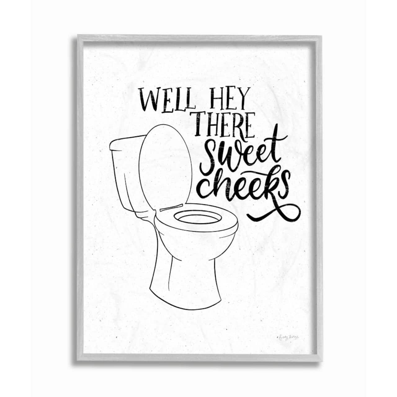Stupell Industries Hey There Sweet Cheeks Toilet Bathroom Joke Word Pun Framed Wall Art